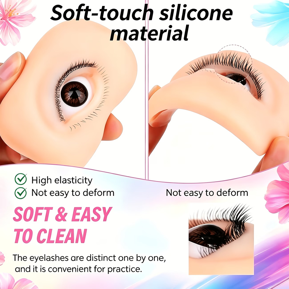 Eyelash Extension Aftercare - 3層まつげ付き再利用可能なマネキンアイ、まつげエクステ練習用アイモデル、ドールフェイスヘッドトレーニング用シミュレートシリコンアイメイクアップツール