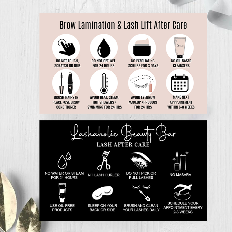 Eyelash Extension Aftercare - カスタムまつげエクステロイヤルティカード、説明書、アフターケアカードデザイン、まつげ割引コード、サンキュービジネスカード