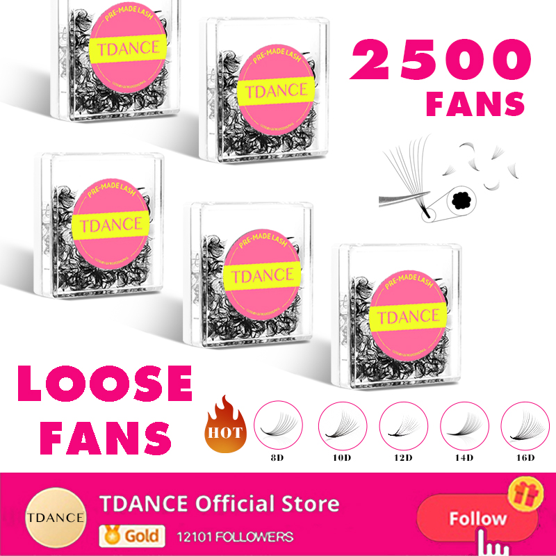 Eyelash Extension Medium - TDANCE 2500 ファンとんがりベースルースファン 5 ピース/ロットプロフェッショナルミディアムステムシャープ薄型プロメイドボリュームファンまつげエクステンション