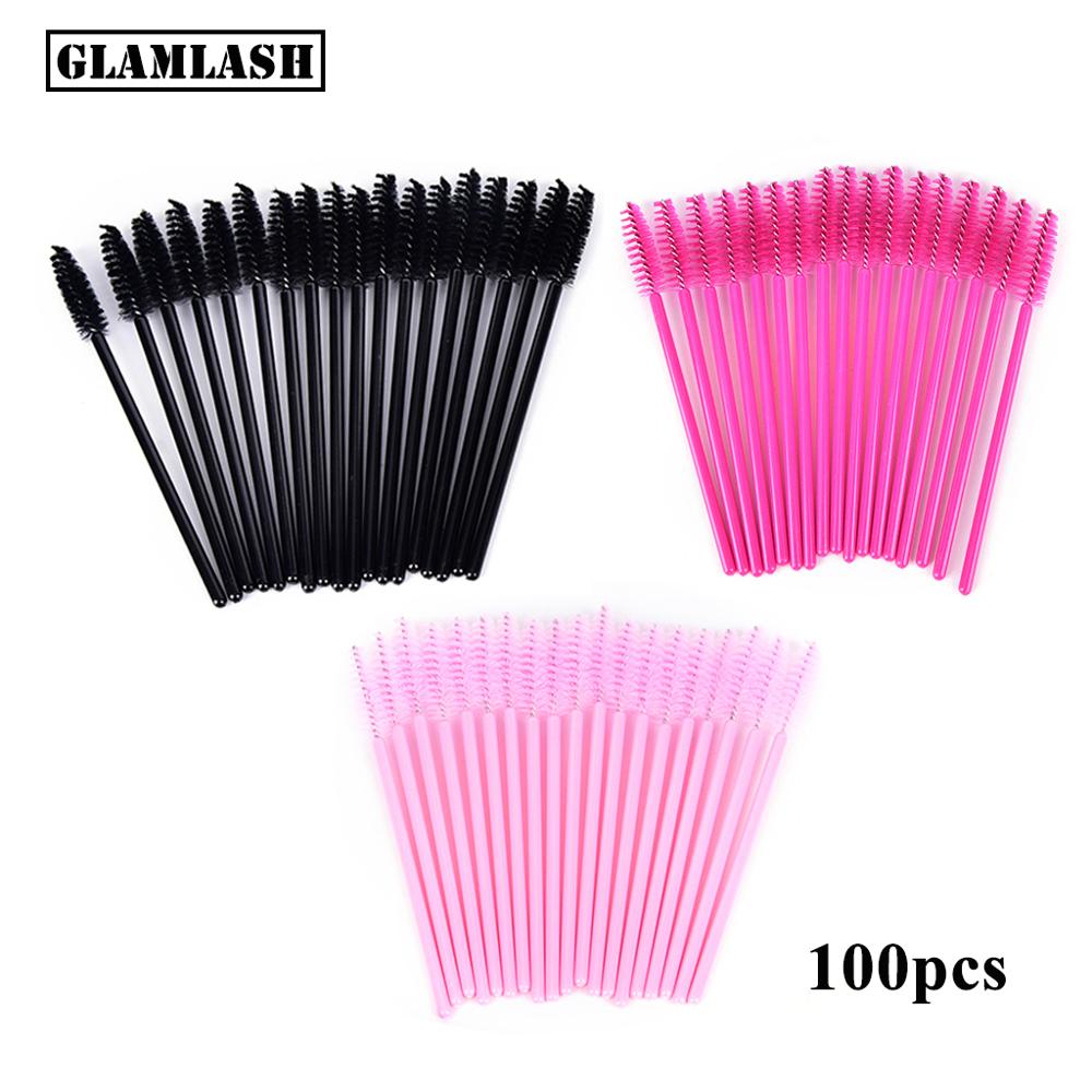 Eyelash Extension For Beginners - 100 個使い捨てマイクロまつげコームブラシスプーラーメイクアップキットまつげエクステンションブラシマスカラアプリケーター杖ラッシュ眉毛ブラシ