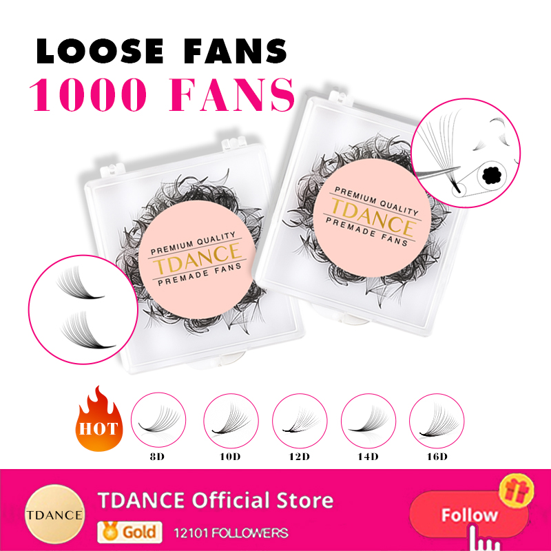 Eyelash Extension Medium - TDANCE 1000 ファンルースファンまつげまつげエクステンションプロフェッショナルミディアムステムシャープ薄型既成ボリュームファンとんがりベースまつげ