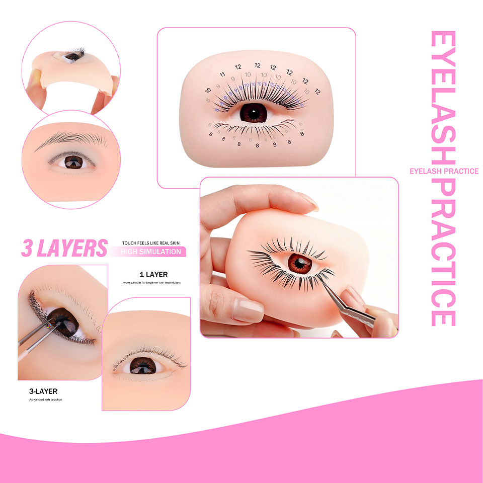 3層まつげ付き再利用可能なマネキンアイ、まつげエクステ練習用 - Eyelash Extension Aftercare のレビューと価格