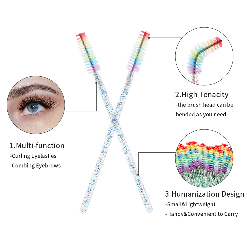 50 個レインボークリスタルまつげメイクブラシ使い捨てマイク - Eyelash Extension Maps のレビューと価格